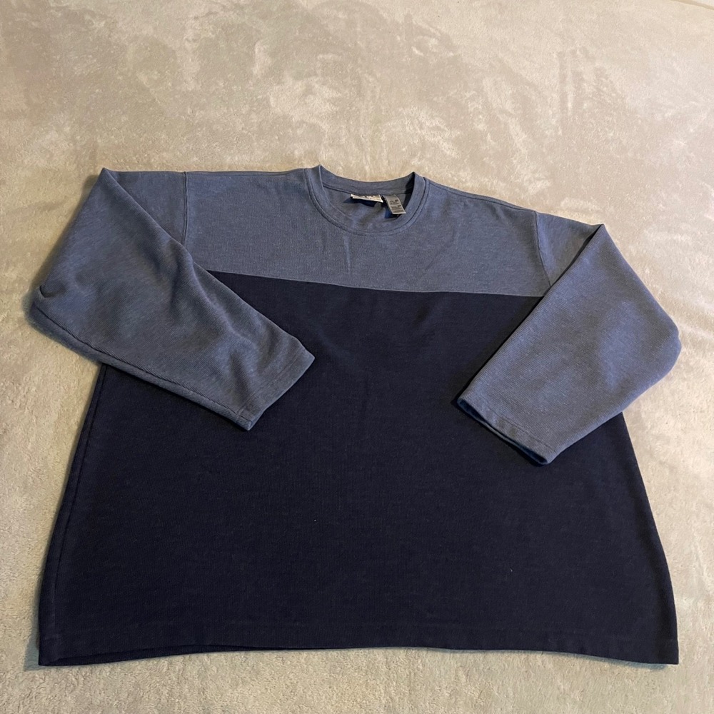 Vintage Farah Mens 2XL Blue‎ Colorblock Ribbed Knit Long Sleeve Shirt 90s Casual